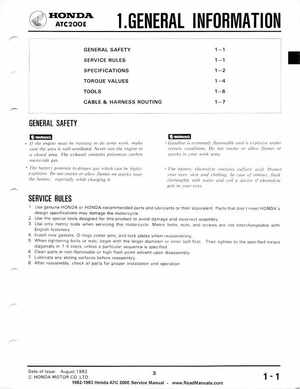 1982-1983 Official Honda ATC 200E Big Red Shop Manual, Page 5