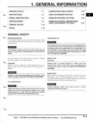 1997-2001 Honda TRX250 Fourtrax Recon Service Manual, Page 5
