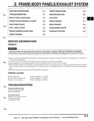 1997-2001 Honda TRX250 Fourtrax Recon Service Manual, Page 30