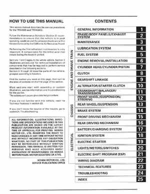 1998-2001 Honda Fourtrax Foreman TRX450S, TRX450ES Factory Service Manual, Page 3