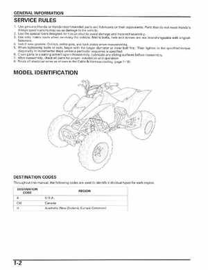 2006-2014 Honda FourTrax ATV TRX250 EX TRX250X Service Manual, Page 6
