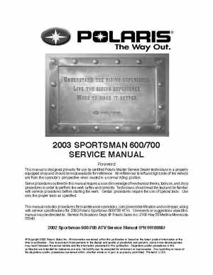 2003 Polaris Sportsman 600, 2002-2003 Polaris Sportsman 700 Service Manual, Page 3