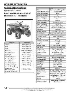 2012 Sportsman 400/500 and EFI Tractor Service Manual 9923412, Page 7