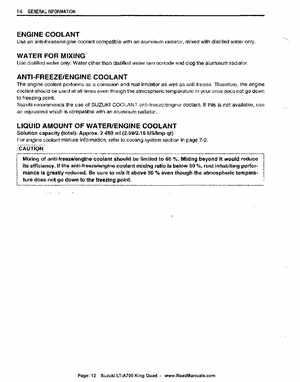 All Years Suzuki LT-A700 King Quad 700 Factory Service Manual, Page 12