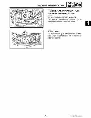 2004 Official factory service manual for Yamaha YFZ450S ATV Quad., Page 16