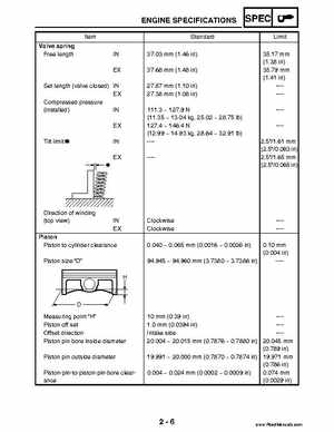 2004 Official factory service manual for Yamaha YFZ450S ATV Quad., Page 29