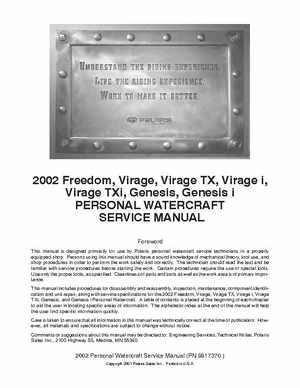 2002 Polaris Freedom, Virage, Genesis PWC Service Manual, Page 2