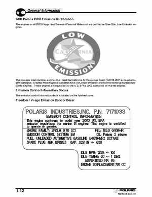 2003 Polaris Freedom, Virage and Genesis PWC Service Manual, Page 17