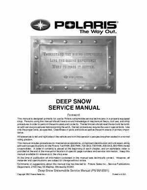 2003 Polaris Deep Snow Snowmobiles Service Manual, Page 2