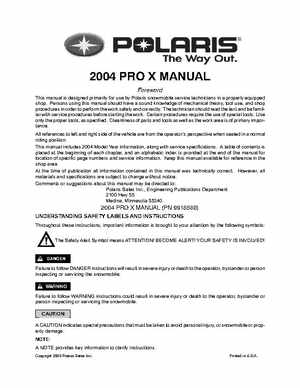 2004 Polaris Pro X Factory Service Manual, Page 2