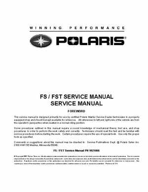 2006-2008 Polaris Snowmobiles FS/FST Service Manual., Page 1