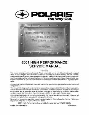 Polaris 2001 High-Performance Snowmobile Service Manual (PN 9916690), Page 1